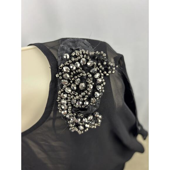 R&M Richards Black Blouson Dress | Women’s 10 | Rhinestone Shoulders - Picture 8 of 9